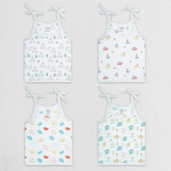1st Step 100% Soft Muslin Cotton Up Knot Baby Jhabla - Pack of 4 - New Born