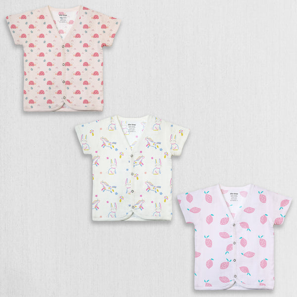 1st Step 100% Soft Muslin Cotton Snap Button Half Sleeve Baby Jhabla - Pack Of 3 - 0-3 Months