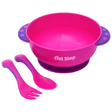 1st Step Feeding Bowl With Cultery - Food Grade Plastic  (Pink)