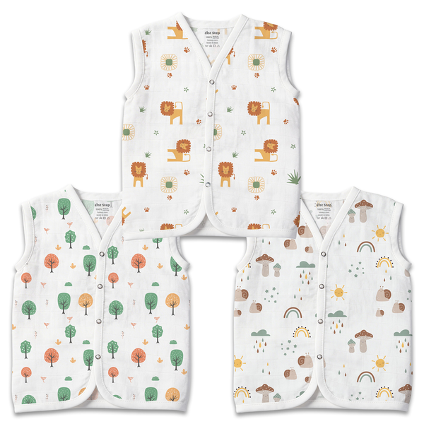 1st Step 100% Soft Muslin Cotton Snap Button Baby Jhabla - Pack of 3 - 3-6 Months