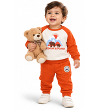 1st Step Baby Boy Winter Sweatshirt and Jogger Set | 100% Cotton 2-Piece Full Sleeve Tracksuit with Bear Graphic | Orange & Off-White