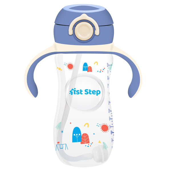 1st Step 330 ml BPA Free Anti-Spill Soft Silicone Weighted Straw Baby Sipper Cup with Twin Handle and Flip Top - Blue