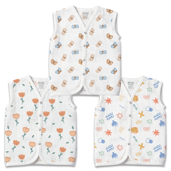 1st Step 100% Soft Muslin Cotton Snap Button Baby Jhabla - Pack of 3 - New Born