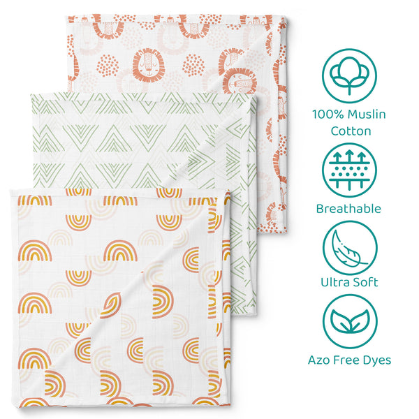 1st Step 100% Cotton Muslin Baby Swaddle Set