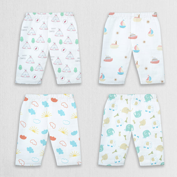 1st Step 100% Soft Muslin Cotton Baby Pants - Pack of 4- 3-6 Months
