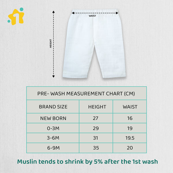 1st Step 100% Soft Muslin Cotton Baby Pants - Pack of 4 - Pack of 4 - 0-3 Months