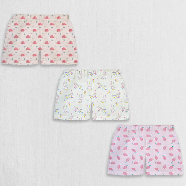 1st Step 100% Soft Muslin Cotton Baby Shorts - Pack of 3- 3-6 Months