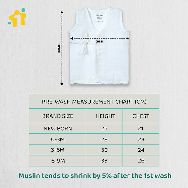 1st Step 100% Soft Muslin Cotton Side Knot Baby Jhabla - Pack Of 3 - 0-3 Months