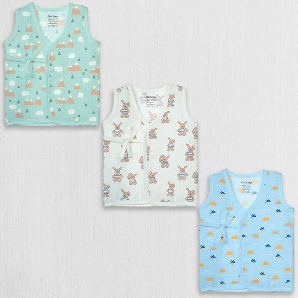 1st Step 100% Soft Muslin Cotton Side Knot Baby Jhabla - Pack Of 3 - New Born