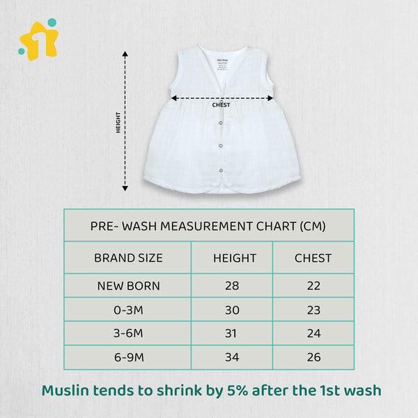 1st Step 100% Soft Muslin Cotton Snap Button Baby Frock - Pack Of 3 - 0-3 Months