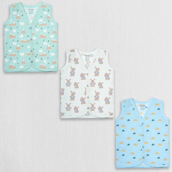 1st Step 100% Soft Muslin Cotton Snap Button Baby Jhabla - Pack Of 3 - 3-6 Months
