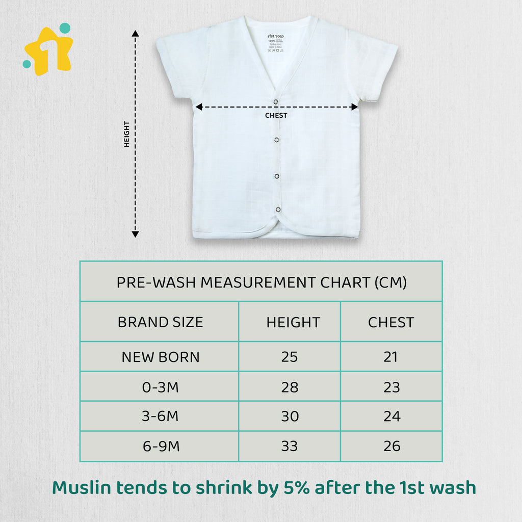1st Step 100% Soft Muslin Cotton Snap Button Half Sleeve Baby Jhabla -