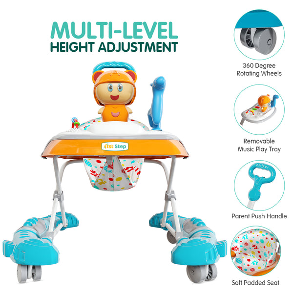 1st Step Walker with Push Handle, Musical Play Tray and Multi Level Height Adjustment