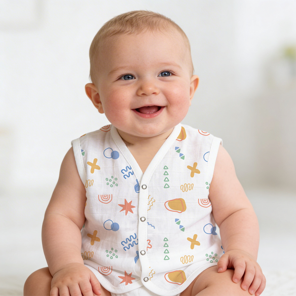 1st Step 100% Soft Muslin Cotton Snap Button Baby Jhabla - Pack of 3 - 3-6 Months