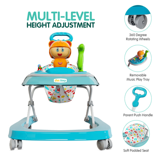 1st Step Walker with Push Handle, Musical Play Tray and Multi Level Height Adjustment