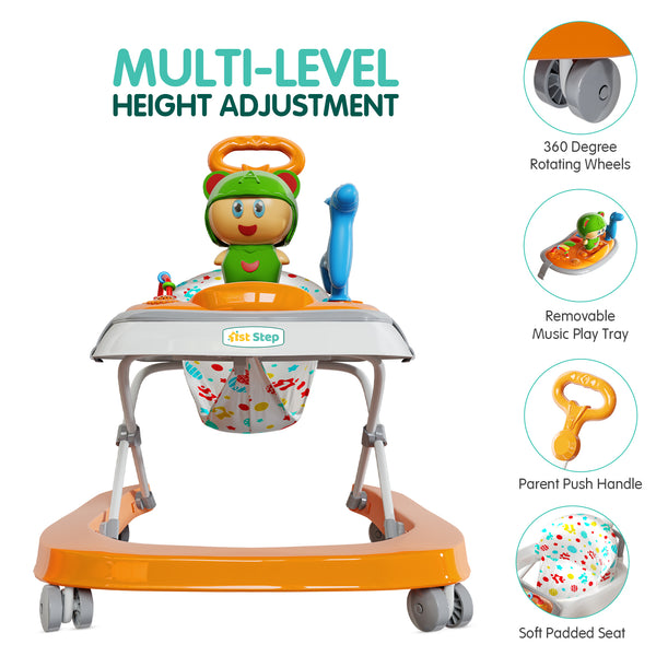 1st Step Walker with Push Handle, Musical Play Tray and Multi Level Height Adjustment