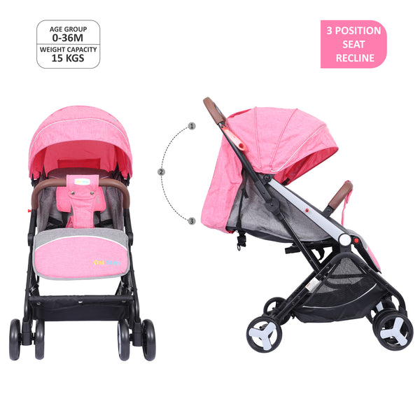 1st Step Aura Stroller with Portable Travel Friendly Trolley and Compact Fold (Pink)