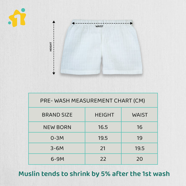 1st Step 100% Soft Muslin Cotton Baby Shorts - Pack of 3 - 6-9 Months
