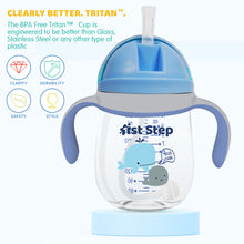 1st Step TRITAN 280 ml BPA Free Anti-Spill Soft Silicone Weighted Straw Baby Sipper Cup with Twin Handle - Blue