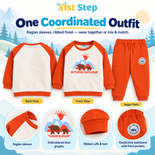 1st Step Baby Boy Winter Sweatshirt and Jogger Set | 100% Cotton 2-Piece Full Sleeve Tracksuit with Bear Graphic | Orange & Off-White