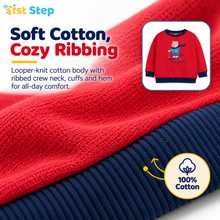 1st Step Baby Boy Sweatshirt and Jogger Set | 100% Cotton Looper Knit Winter Outfit | Red and Navy Blue 2-Piece Tracksuit with Skiing Bear Graphic