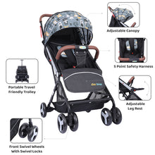 1st Step Aura Stroller with Portable Travel Friendly Trolley and Compact Fold (Grey Printed)