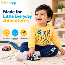 1st Step Baby Boy Sweatshirt and Jogger Set | 100% Cotton 2-Piece Tracksuit with Racing Car Print | Light Yellow Sweatshirt and Navy Blue Joggers - Winter Wear