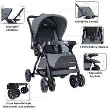 1st Step Grande Pro Stroller with 5 Point Safety Harness and Reversible Handlebar (Grey)