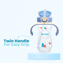 1st Step 330 ml BPA Free Anti-Spill Soft Silicone Weighted Straw Baby Sipper Cup with Twin Handle and Flip Top - Blue