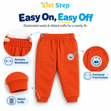1st Step Baby Boy Winter Sweatshirt and Jogger Set | 100% Cotton 2-Piece Full Sleeve Tracksuit with Bear Graphic | Orange & Off-White