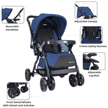 1st Step Grande Pro Stroller with 5 Point Safety Harness and Reversible Handlebar (Navy Blue)