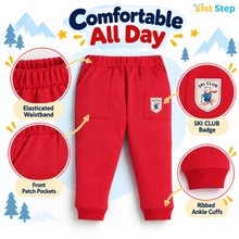 1st Step Baby Boy Sweatshirt and Jogger Set | 100% Cotton Looper Knit Winter Outfit | Navy Blue and Red 2-Piece Tracksuit with Skiing Bear Graphic