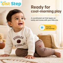 1st Step Baby Boy Sweatshirt and Jogger Set | 100% Cotton - Looper Knit | Off-White Top & Mocha Brown Bottom with Football Embroidery | 2-Piece Baby Winter Wear