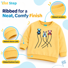 1st Step Baby Boy Sweatshirt and Jogger Set | 100% Cotton 2-Piece Tracksuit with Racing Car Print | Light Yellow Sweatshirt and Navy Blue Joggers - Winter Wear
