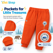 1st Step Baby Boy Winter Sweatshirt and Jogger Set | 100% Cotton 2-Piece Full Sleeve Tracksuit with Bear Graphic | Orange & Off-White