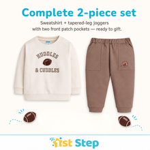 1st Step Baby Boy Sweatshirt and Jogger Set | 100% Cotton - Looper Knit | Off-White Top & Mocha Brown Bottom with Football Embroidery | 2-Piece Baby Winter Wear