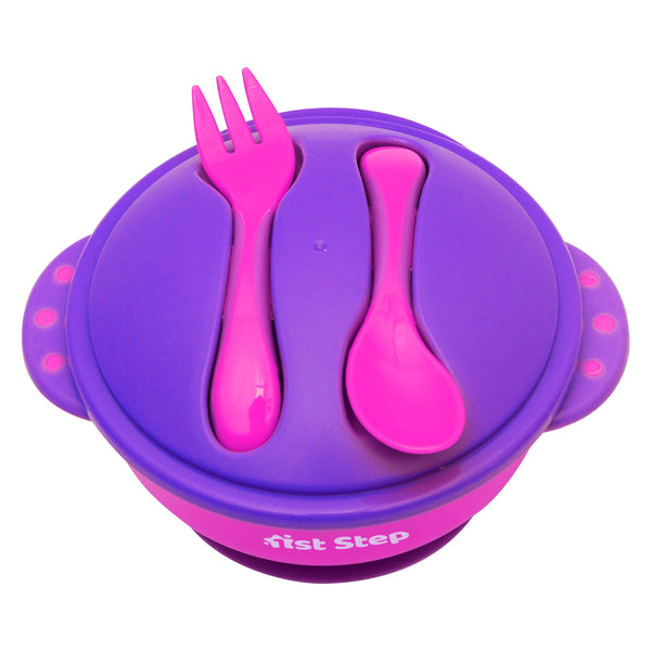 1st Step Feeding Bowl With Cultery - Food Grade Plastic  (Pink)