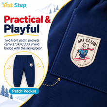 1st Step Baby Boy Sweatshirt and Jogger Set | 100% Cotton Looper Knit Winter Outfit | Red and Navy Blue 2-Piece Tracksuit with Skiing Bear Graphic