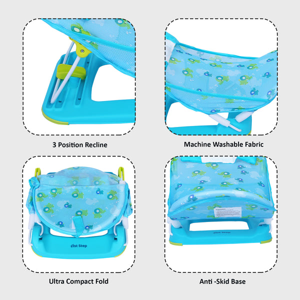 1st Step Baby Bather with 3 Level Recline and Anti-Skid Base (Blue)
