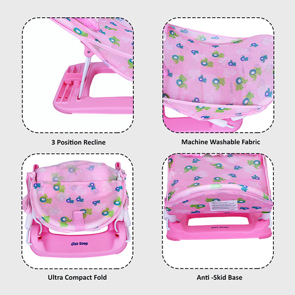 1st Step Baby Bather with 3 Level Recline and Anti-Skid Base (Pink)