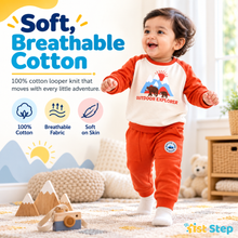 1st Step Baby Boy Winter Sweatshirt and Jogger Set | 100% Cotton 2-Piece Full Sleeve Tracksuit with Bear Graphic | Orange & Off-White