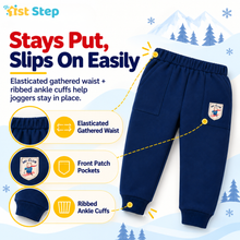 1st Step Baby Boy Sweatshirt and Jogger Set | 100% Cotton Looper Knit Winter Outfit | Red and Navy Blue 2-Piece Tracksuit with Skiing Bear Graphic