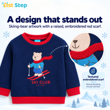 1st Step Baby Boy Sweatshirt and Jogger Set | 100% Cotton Looper Knit Winter Outfit | Navy Blue and Red 2-Piece Tracksuit with Skiing Bear Graphic