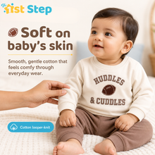 1st Step Baby Boy Sweatshirt and Jogger Set | 100% Cotton - Looper Knit | Off-White Top & Mocha Brown Bottom with Football Embroidery | 2-Piece Baby Winter Wear