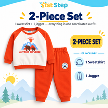 1st Step Baby Boy Winter Sweatshirt and Jogger Set | 100% Cotton 2-Piece Full Sleeve Tracksuit with Bear Graphic | Orange & Off-White