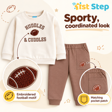 1st Step Baby Boy Sweatshirt and Jogger Set | 100% Cotton - Looper Knit | Off-White Top & Mocha Brown Bottom with Football Embroidery | 2-Piece Baby Winter Wear