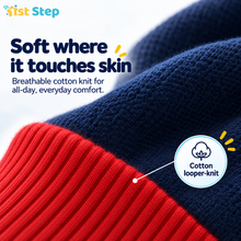 1st Step Baby Boy Sweatshirt and Jogger Set | 100% Cotton Looper Knit Winter Outfit | Navy Blue and Red 2-Piece Tracksuit with Skiing Bear Graphic