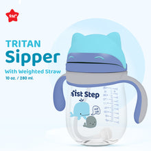 1st Step TRITAN 280 ml BPA Free Anti-Spill Soft Silicone Weighted Straw Baby Sipper Cup with Twin Handle - Blue