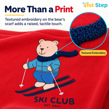 1st Step Baby Boy Sweatshirt and Jogger Set | 100% Cotton Looper Knit Winter Outfit | Red and Navy Blue 2-Piece Tracksuit with Skiing Bear Graphic
