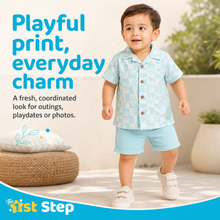 1st Step Baby Boys Printed Muslin Lapel Collar Shirt and Shorts 2 Pcs Clothing Set